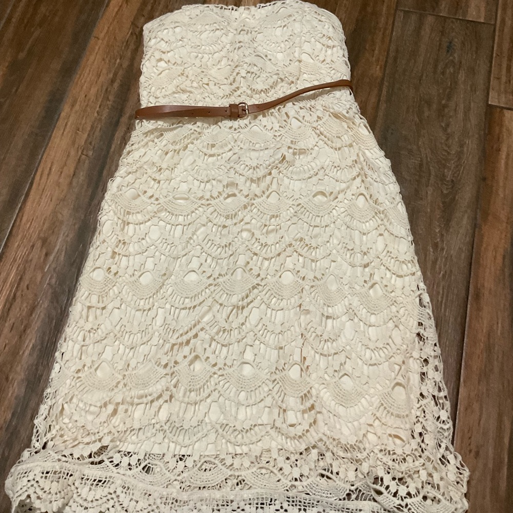 Strapless, knee length dress, size small